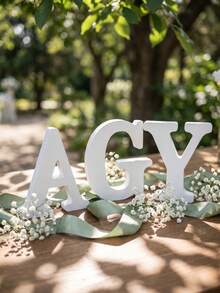 1pc 10CM White Unfinished Wooden Letters, Wall & Standing Decorative Letters, Sliced Sign Decor For Crafts, Home, Party, Birthday, Graduation, Ideal Gift Choice - White - View 5