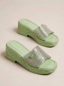 HighSole Cuccoo 女士厚底水钻装饰派对凉鞋 - 綠色 - 查看 1