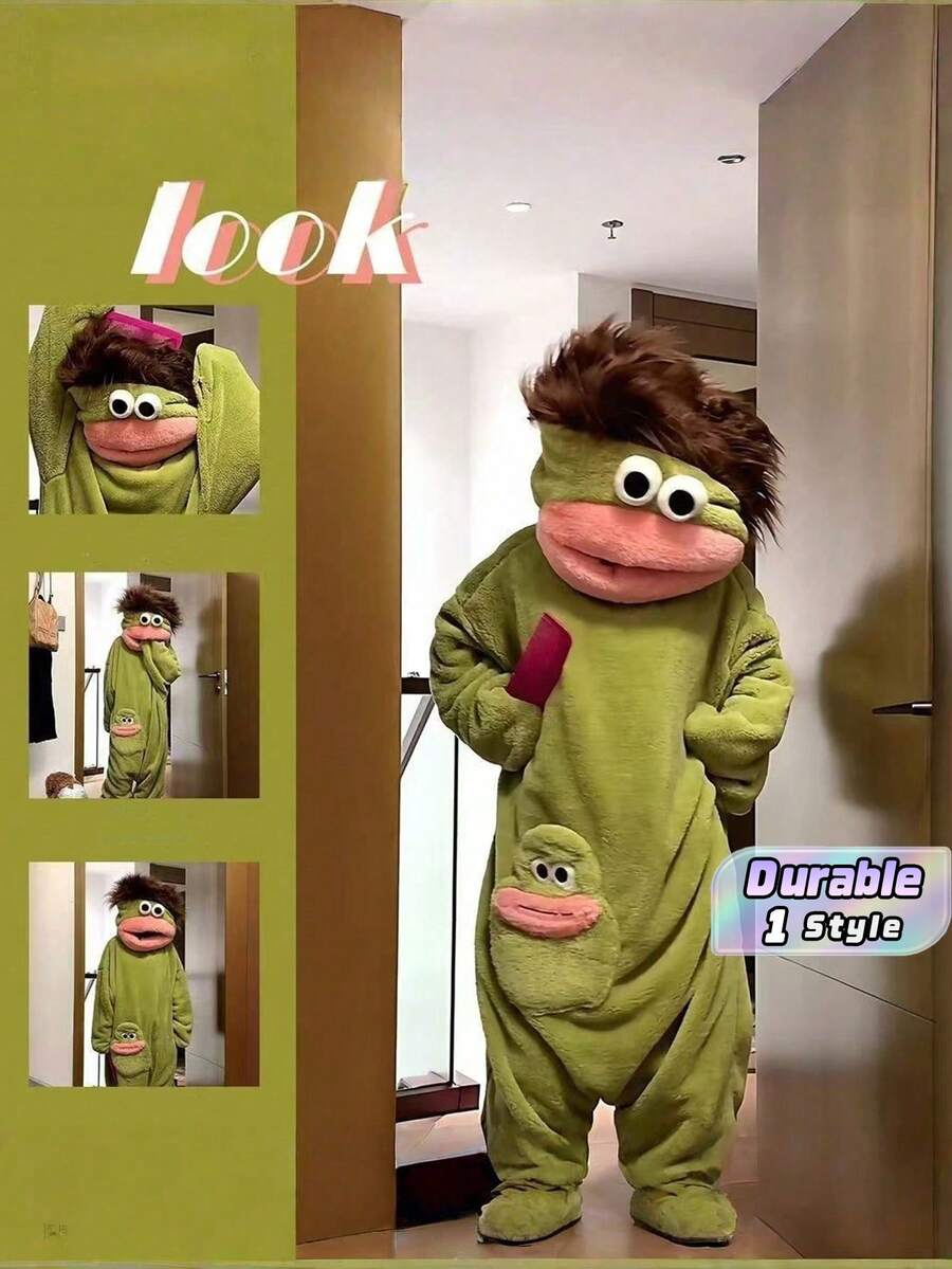 Large-Mouthed Monster Couple's Pajamas For Winter, With Fleece Lining And Extra Thickness, Designed For Fun And Warmth. Also Suitable For Home Wear. Haddon's Cute Fish-Themed Bathrobe - Green - View 1