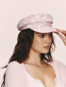 Popjeli Topi Newsboy Berhiaskan Payet - Berwarna merah muda - View 2