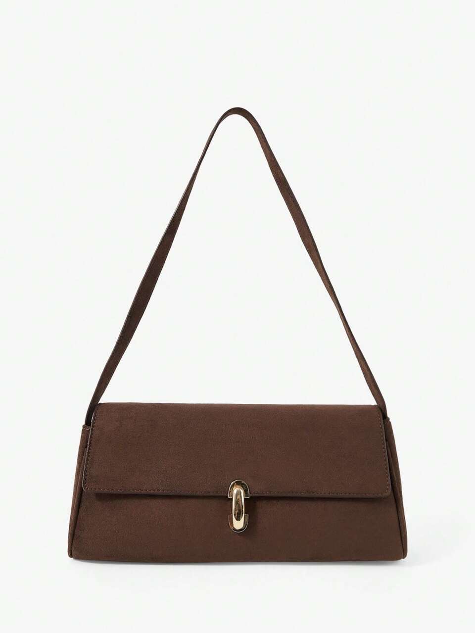 SHEIN Maija Women's Fashionable Simple And Elegant Classic Retro Brown Suede Metal Buckle Shoulder Bag, Daily Commuting Shopping Date
