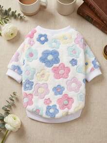 PETSIN 1 Pc Pet Cat Dog Universal Cute Colorful Flower Pattern Plush Thick Warm Elastic Comfortable Round Neck Pet Clothing - Multicolor - View 1