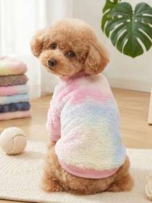 PETSIN 1pc Pet Dog/Cat Fleece Warm Sweatshirt, Fashionable Tie-Dye Blue & Yellow Round Neck Pullover - Multicolor - View 2