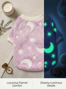 PETSIN 1 Pc Pet Pink Star & Moon Flannel Print Luminous Fleece Thick Warm Crew Neck Sweatshirt For Dogs, Autumn/Winter - Multicolor - View 1