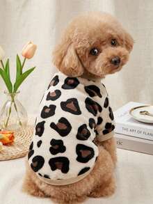 PETSIN Khaki Leopard Print Thermal Lined Warm Crewneck Pet Sweatshirt For Cats And Dogs, Autumn/Winter - Multicolor - View 3