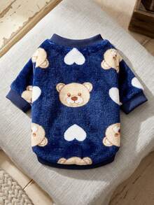 PETSIN 1 Pc Cute Bear Print Navy Flannel Pet Warm Sweatshirt - Multicolor - View 1