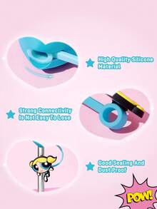 THE POWERPUFF GIRLS X SHEIN 可愛心形吸管套，防塵可重複使用吸管尖端蓋，不含吸管，禮物創意，派對、節日、情人節、飲水用 - 藍色 - 查看 4
