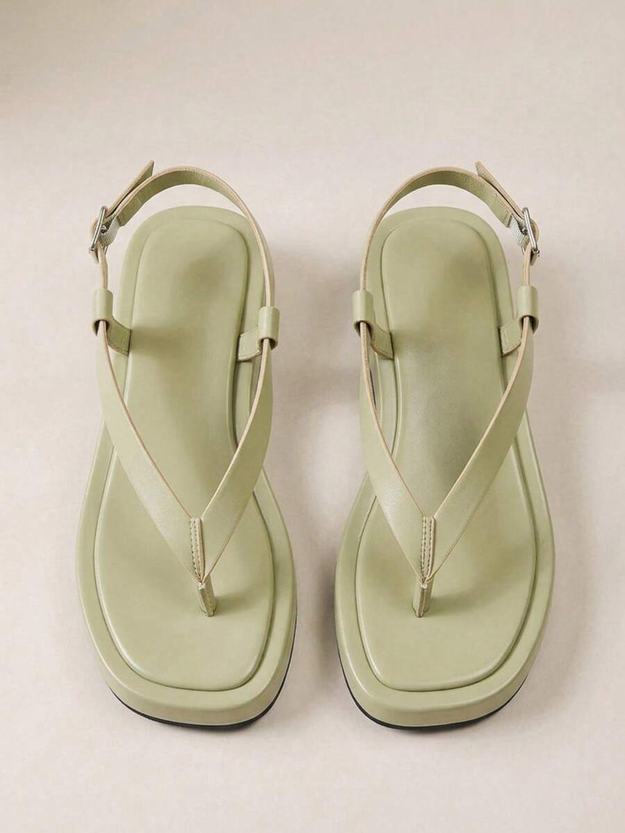 HighSole 女款春夏新款可調節扣設計夾腳露趾厚底增高涼鞋,都會極簡風卡其色,柔軟舒適防滑,適合通勤、購物、海邊度假、音樂祭,百搭夏季女鞋 - 淺卡其 - 查看 1