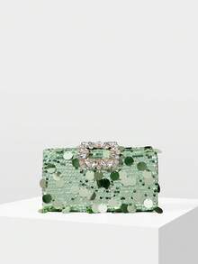 MOTF LADIES' FASHIONABLE GREEN CLUTCH BAG, EXQUISITE AND ELEGANT PEARL SEQUINED DINNER BAG, FOR BANQUETS, PARTIES, WEDDINGS, AFTERNOON TEA - Green - View 1