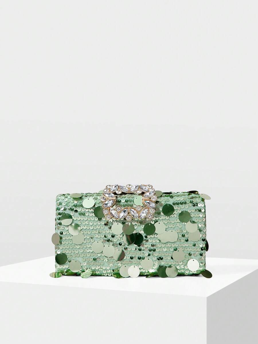 MOTF LADIES' FASHIONABLE GREEN CLUTCH BAG, EXQUISITE AND ELEGANT PEARL SEQUINED DINNER BAG, FOR BANQUETS, PARTIES, WEDDINGS, AFTERNOON TEA - Green - View 1