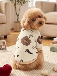 PETSIN 1 Pc Apricot Fleece Teddy Bear Heart Graphic Pet Dog/Cat Warm Crewneck - Multicolor - View 3