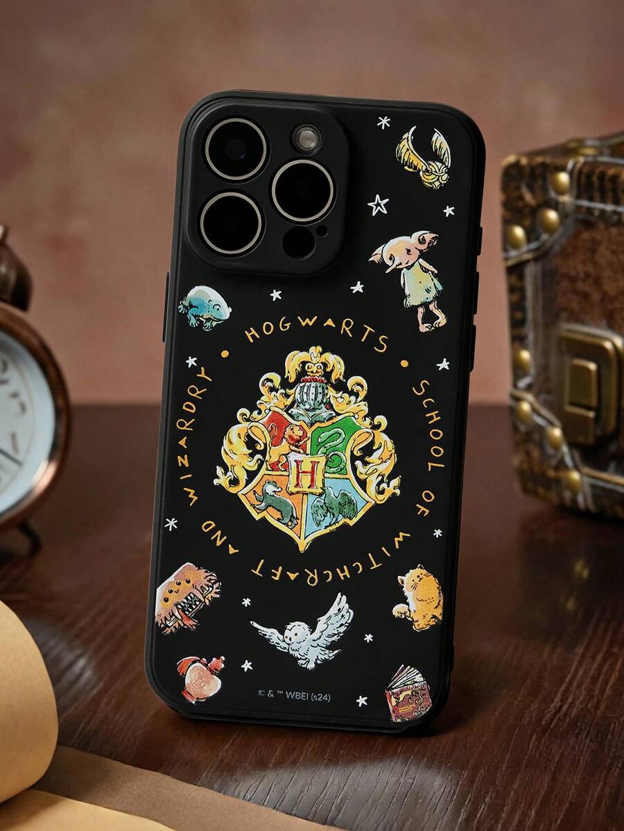 HARRY POTTER X SHEIN 霍格沃茨图案黑色手机壳 - 黑色 - 查看 1