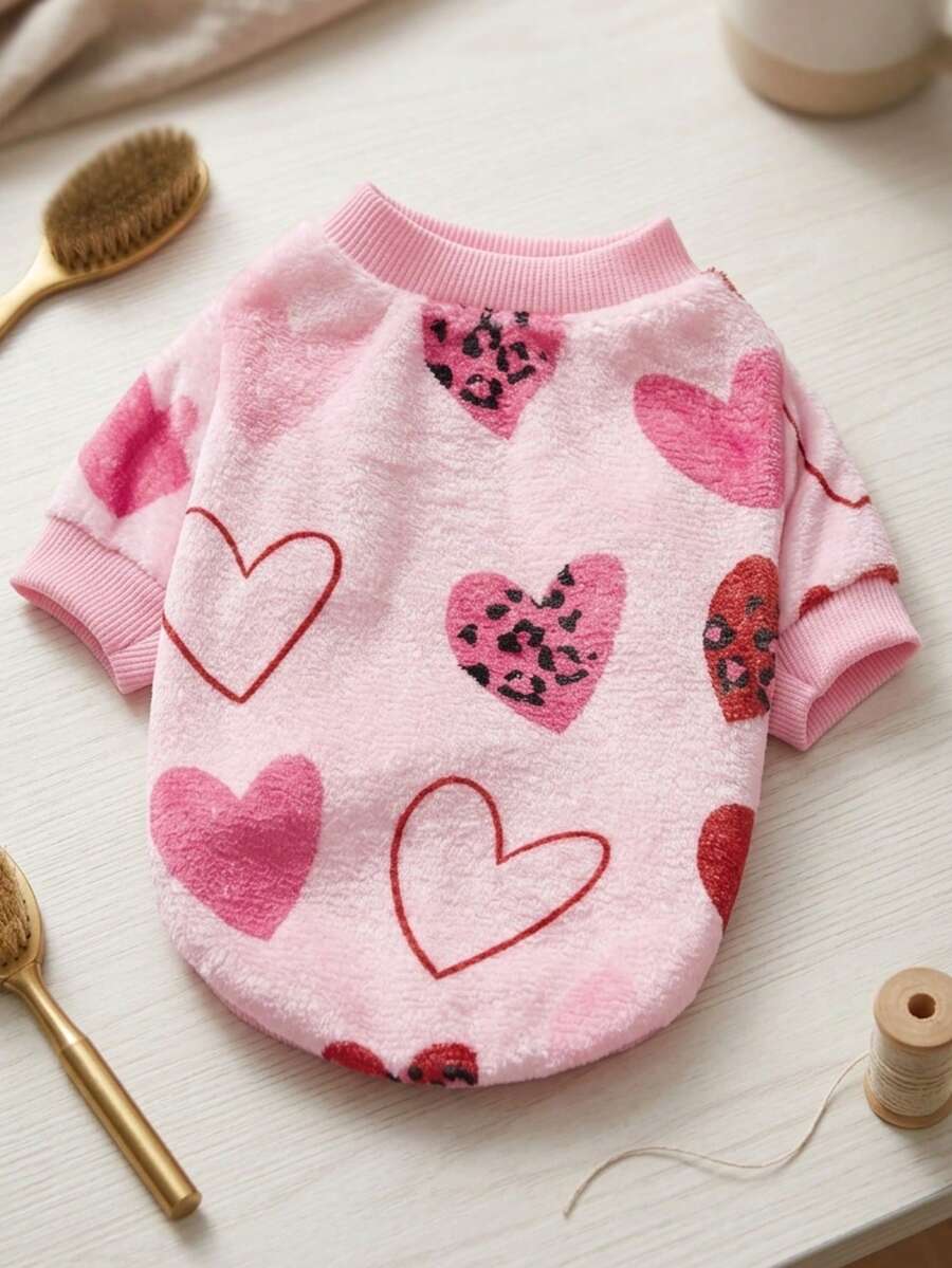 PETSIN 1 Pc Warm Dog/Cat Fleece With Pink Leopard Print Heart Pattern, Suitable For Pets - Multicolor - View 1