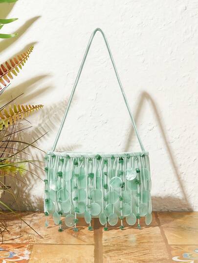 SHECARRY Women's Shoulder Bag, Fashionable Elegant, Minimalist, Versatile, With Beads And Shells, Suitable For Beach, Vacation, Summer, Date, Afternoon Tea, Island Party, Daily, Cute And Playful, Full Of Girlish Charm