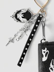 MortiRose 1pc Skull Pattern Litchi Texture Zipper Short Wallet, Punk Style Hanging Accessory, Multi-Function Coin Purse - Multicolor - View 9