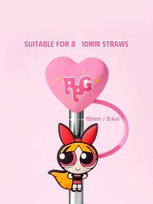 THE POWERPUFF GIRLS X SHEIN 可愛心形吸管套 防塵可重複使用吸管尖端蓋 不含吸管 送禮創意 派對 節日 情人節 飲水配件 - 粉色 - 查看 3