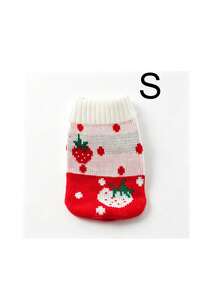 Festive Christmas Strawberry Graphic Pet Knit Pullover, Breathable Warm Winter Clothes, Fashion Pet Apparel For Holiday Photoshoots & Daily Use - C - View 11