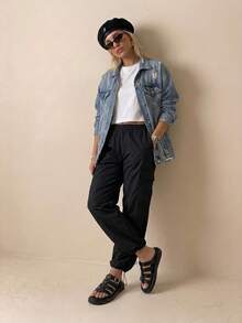 HighSole Sandalias de cuña de mujer de corcho suave y minimalista, versátiles y cómodas para temporada de vacaciones, zapatos casuales con suela gruesa, plataforma y tiras de tobillo en negro sólido - Negro - Ver 6