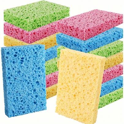 6 piezas de esponjas de celulosa súper fuertes y versátiles para limpieza – Esponjas de limpieza efectivas adecuadas para cocina, exteriores y otras áreas – Suaves con las superficies, eliminación potente de grasa, manchas y residuos de alimentos – Reutilizables, altamente absorbentes, duraderas