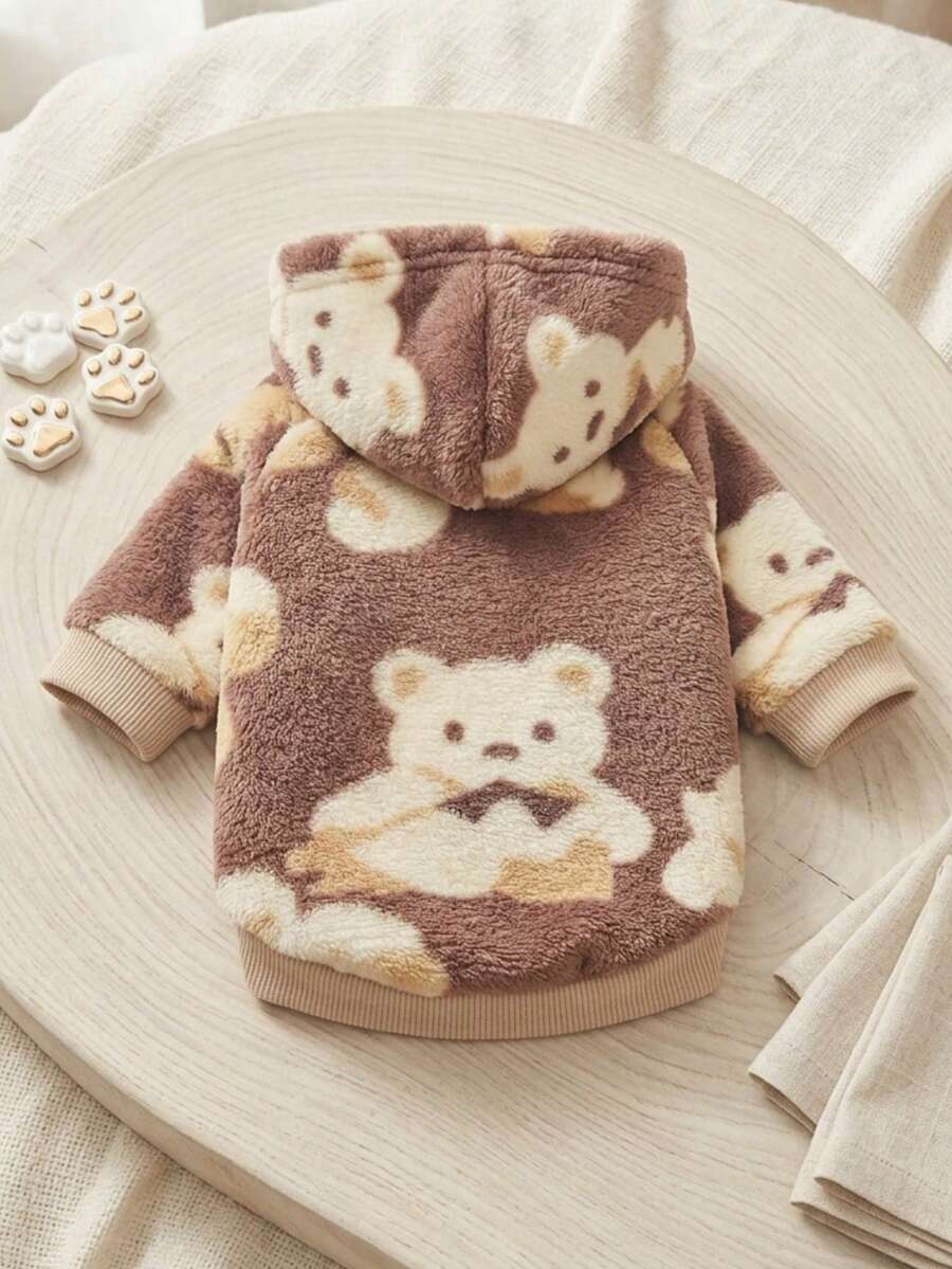 PETSIN 1 Cute Teddy Bear Pattern Printed Plush Hooded Pet Hoodie, Thick And Warm Winter Cat And Dog Clothing - Multicolor - View 1