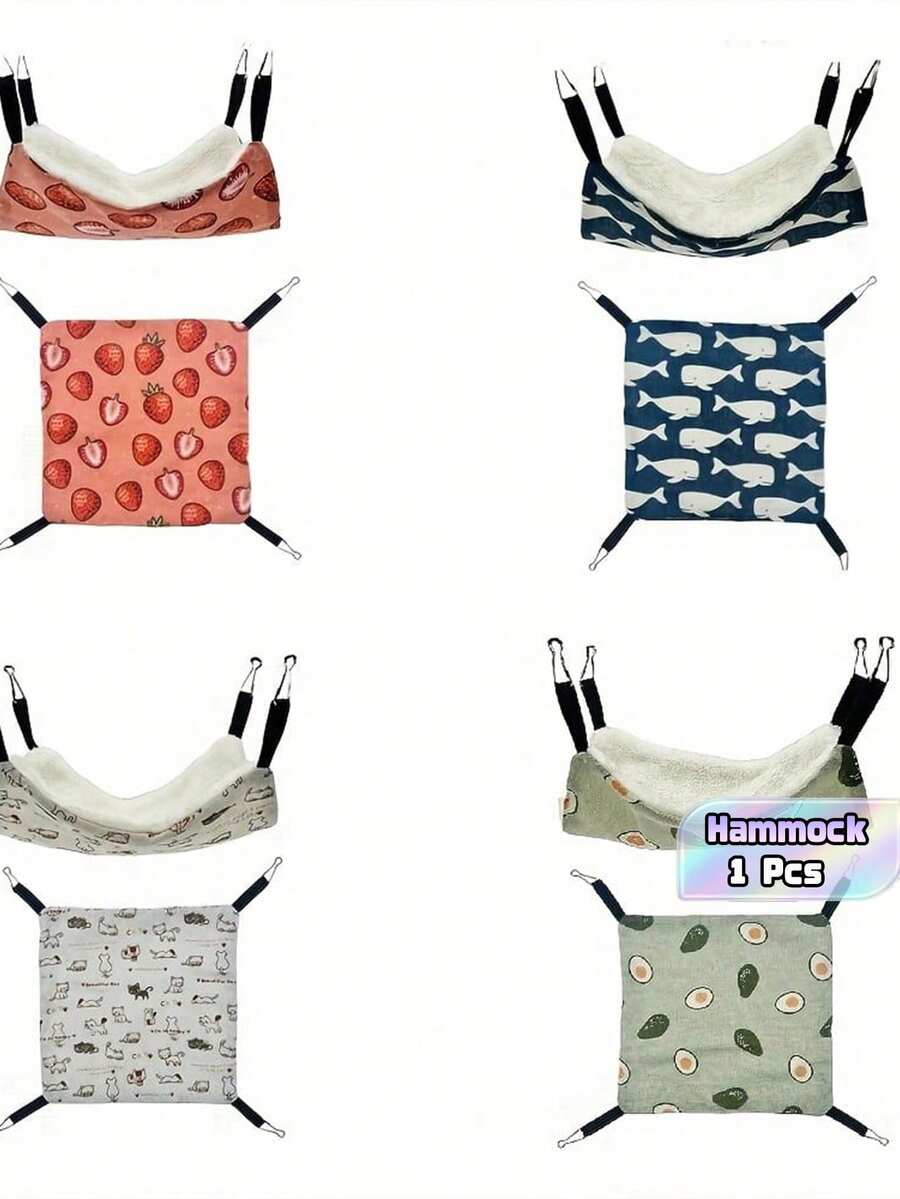 1Pc Soft Cozy Small Pet Hammock, All‑Season Use, Cute Cartoon Design, Polyester Material, No Assembly Required, Suitable For Guinea Pigs, Hamsters, Sugar Gliders, Ferrets And Other Small Pet Cages - multicolor - View 1