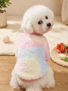 PETSIN 1pc Pet Dog/Cat Fleece Warm Sweatshirt, Fashionable Tie-Dye Blue & Yellow Round Neck Pullover - Multicolor - View 3