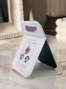 THE POWERPUFF GIRLS X SHEIN 1 One Size Fits All, Foldable Multi Angle Adjustable Portable Vanity Mirror, Officially Authorized Powerpuff Girls Cartoon Printed White Desktop Makeup Mirror, Suitable For Home, Dormitory, And Travel, Cartoon Cute Makeup Portable Mirror - Multicolor - View 1