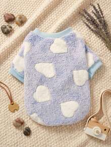 PETSIN 1 Pc Pet Dog Blue Heart Print Plush Thick Warm Crew Neck Sweatshirt For Autumn/Winter - Multicolor - View 11