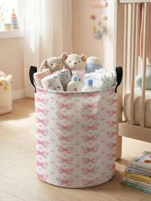 1 Piece, Cute Little Animal Pattern Printing Large Capacity Foldable Round Foldable Round Storage Dirty Clothes Basket Storage Basket, Portable And Ea - Multicolor - View 27