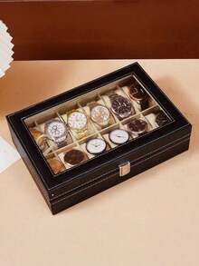 1Pc Large‑Capacity Leather Watch Storage Box, Premium Watch & Jewelry Display Case, Durable Organizer For Home Collection & Daily Use - Multicolor - View 6