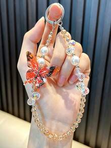 Colorful Crystal Beaded Phone Wrist Strap, Butterfly Decor Bead Lanyard, Anti‑Lost Keychain Charm, Bag Ornament, Accessory For Women Girls - multicolor - View 12