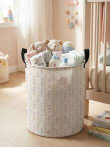 1 Piece, Cute Little Animal Pattern Printing Large Capacity Foldable Round Foldable Round Storage Dirty Clothes Basket Storage Basket, Portable And Ea - Multicolor - View 22