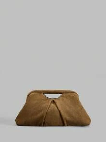 Ontre WOMEN'S FAUX‑SUEDE RUCHED HANDBAG, FRAME CLUTCH STYLE COMPATIBLE WITH CHAIN STRAP, SIMPLE RETRO DESIGN FOR SHOPPING, COMMUTING AND TRAVEL - Brown - View 1