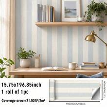 1PC Pastel Vertical Stripe Peel & Stick Wallpaper, Removable PVC Wall Decor For Nursery, Kids Room & Playroom - Multicolor - View 28