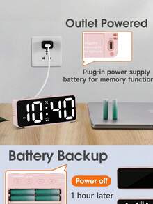 1pc RGB Digital LED Alarm Clock, 15 Color Modes, Large Mirror Display, Dual Alarms, Adjustable Brightness, USB-C Powered Desk Clock For Bedroom Office - multicolor - View 2