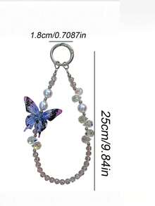 Colorful Crystal Beaded Phone Wrist Strap, Butterfly Decor Bead Lanyard, Anti‑Lost Keychain Charm, Bag Ornament, Accessory For Women Girls - multicolor - View 3