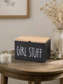 Rural Farmhouse Style Wooden Covered Tampon Storage Box - Multifunctional Bathroom Organizer, Ladies Toiletry Storage, Home Decor Accessory, Perfect For Small Bathroom Cabinet Storage - Multicolor - View 8