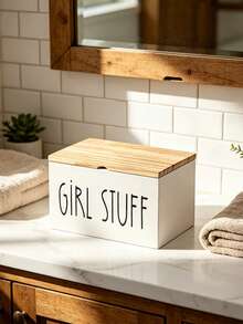 Rural Farmhouse Style Wooden Covered Tampon Storage Box - Multifunctional Bathroom Organizer, Ladies Toiletry Storage, Home Decor Accessory, Perfect For Small Bathroom Cabinet Storage - Multicolor - View 9