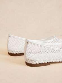 Rosivie Small Square Toe Flat Bottom White Ling-Shaped Mesh Yarn Small Bow Women's Low Vamp Flat Bottom Shoes Light, Comfortable And Simple Commuting - Rough mesh white No. 2 # - View 6