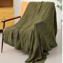Cirelle 1pc Olive Green Knitted Throw Blanket For Couch - Soft Textured Block Knit Sofa Blanket With Ribbed Border, Lightweight Cozy Farmhouse Decor Throw For Chair, Bed & Living Room - Green - View 6