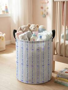 1 Piece, Cute Little Animal Pattern Printing Large Capacity Foldable Round Foldable Round Storage Dirty Clothes Basket Storage Basket, Portable And Ea - Multicolor - View 29