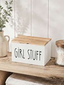 Rural Farmhouse Style Wooden Covered Tampon Storage Box - Multifunctional Bathroom Organizer, Ladies Toiletry Storage, Home Decor Accessory, Perfect For Small Bathroom Cabinet Storage - Multicolor - View 5