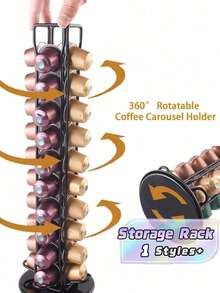 1Pc Wrought Iron Coffee Capsule Storage Holder, Vertical Rotatable Design, Fits Multiple Sizes, Non‑Slip Base, For Home Coffee Corner, Daily Coffee Storage, Coffee Accessory Organizer Rack - Multicolor - View 1