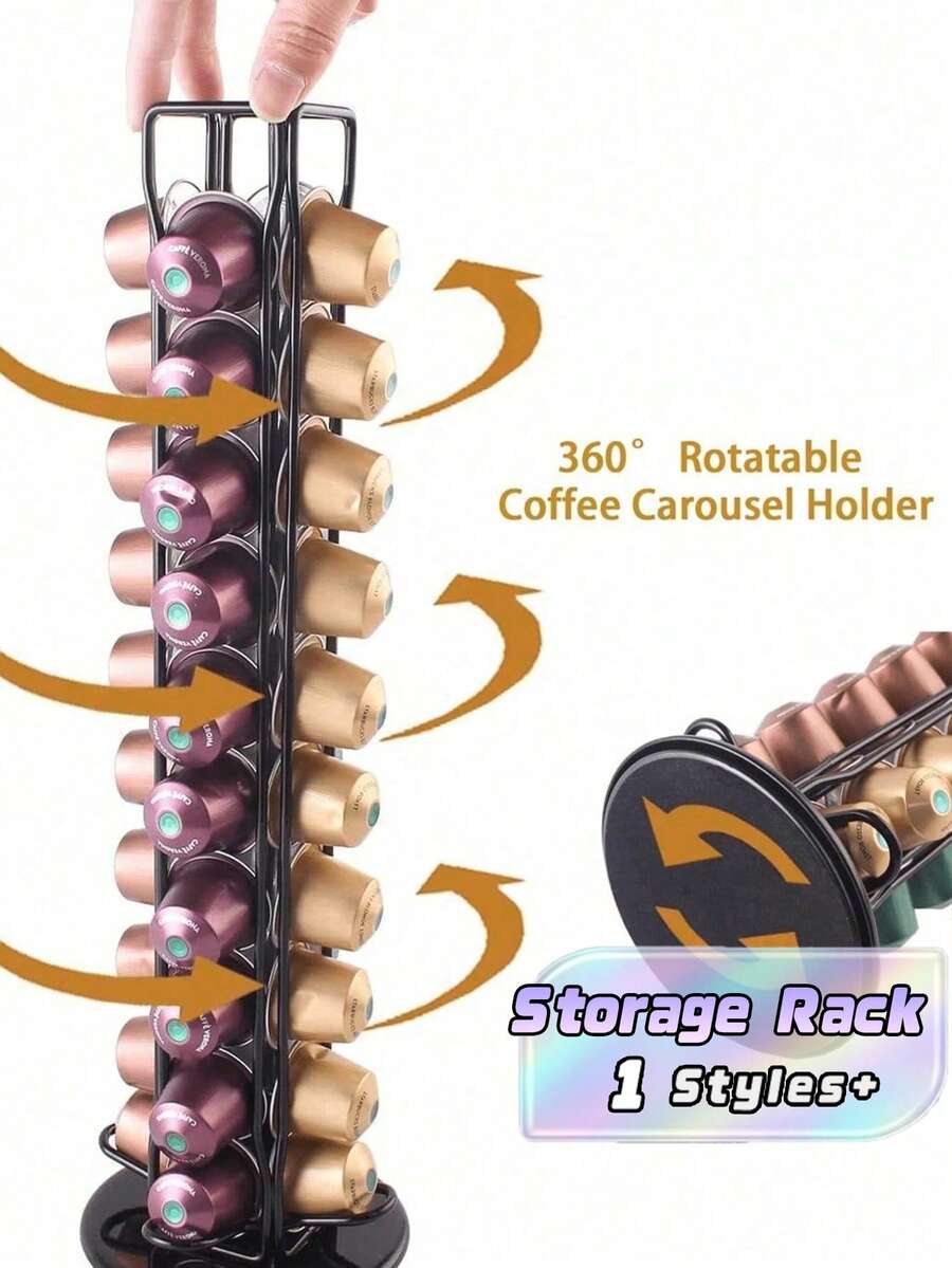 1Pc Wrought Iron Coffee Capsule Storage Holder, Vertical Rotatable Design, Fits Multiple Sizes, Non‑Slip Base, For Home Coffee Corner, Daily Coffee Storage, Coffee Accessory Organizer Rack - Multicolor - View 1