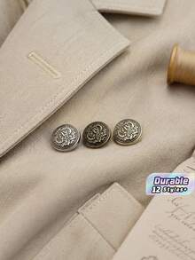 Pack 10 Pcs British Style Crown Metal Buttons Decorative Fasteners For Wool Coats Windbreakers Suits Outerwear Cotton Jackets School Uniforms Hand‑Sewn Clothing Sewing Accessories - 10pcs - View 1