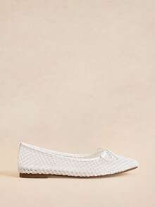Rosivie Small Square Toe Flat Bottom White Ling-Shaped Mesh Yarn Small Bow Women's Low Vamp Flat Bottom Shoes Light, Comfortable And Simple Commuting - Rough mesh white No. 2 # - View 2