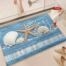Coastal Bathroom Rug, Starfish Seashell Coral Pattern Microfiber Bath Mat, Non‑Slip TPR Backing Absorbent Machine Washable Low‑Pile Floor Mat For Bathroom Kitchen Entryway, Housewarming Gift - A - View 6