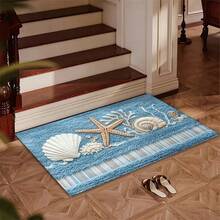 Coastal Bathroom Rug, Starfish Seashell Coral Pattern Microfiber Bath Mat, Non‑Slip TPR Backing Absorbent Machine Washable Low‑Pile Floor Mat For Bathroom Kitchen Entryway, Housewarming Gift - A - View 8
