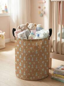 1 Piece, Cute Little Animal Pattern Printing Large Capacity Foldable Round Foldable Round Storage Dirty Clothes Basket Storage Basket, Portable And Ea - Multicolor - View 24