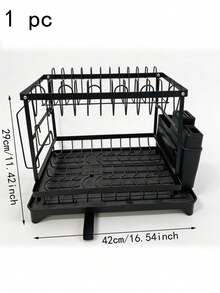 Escurridor de platos de 2 capas con juego de bandeja de drenaje - Escurridor de platos de metal grande con bandejas de drenaje, estantes para vasos, estantes para utensilios y sistema de drenaje adicional - Accesorios de cocina para un secado y organización de platos eficiente - Multicolor - Ver 9
